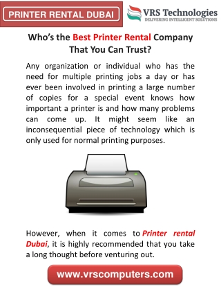 Best Printer Rental Company That You Can Trust in Dubai