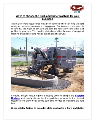 Ways to choose the Curb and Gutter Machine for your business