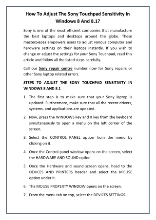 How To Adjust The Sony Touchpad Sensitivity In Windows 8 And 8.1?