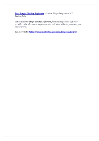 Best Bingo Display Software - Online Bingo Program - AIS Technolabs