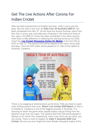 Get The Live Actions After Corona For Indian Cricket