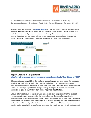 E-Liquid Market: An Emerging Hint of Business Opportunity and Trend Forecasts to 2027