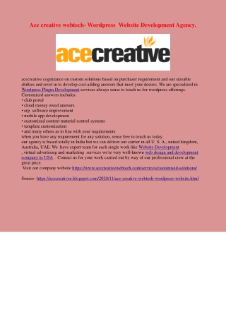 Ace creative webtech- Wordpress  Website Development Agency.