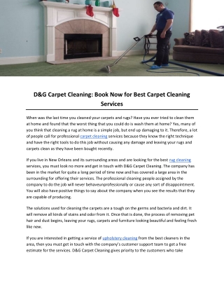 D&G Carpet Cleaning: Book Now for Best Carpet Cleaning Services