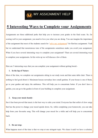 5 Interesting Ways to Complete your Assignments