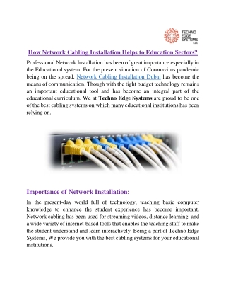 How Network Cabling Installation Helps to Education Sectors?