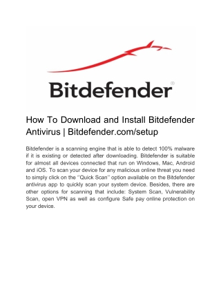How to Download and Install Bitdefender Antivirus | Bitdefender.com/Setup