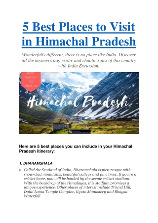 5 Best Places to Visit in Himachal Pradesh