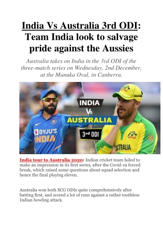 India vs Australia 3rd ODI - Team India Look to Salvage Pride Against the Aussies