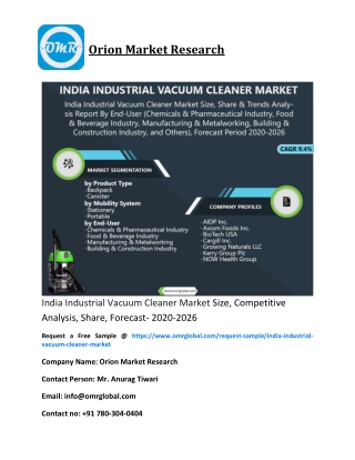 India Industrial Vacuum Cleaner Market Size, share, Industry Growth, Future Prospects, Opportunities, Forecast 2020-2026