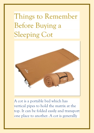 Things to Remember Before Buying a Sleeping Cot