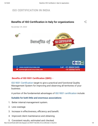 What are benefits of ISO Certification in Italy?