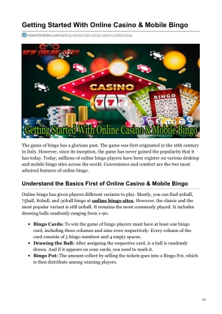 Getting Started With Online Casino & Mobile Bingo