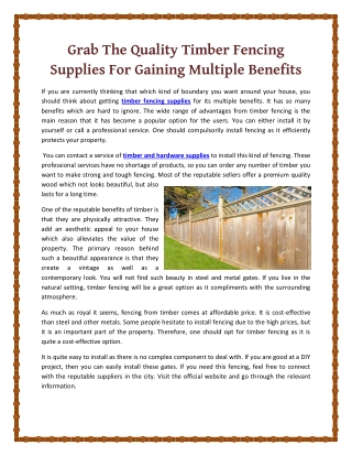 Grab The Quality Timber Fencing Supplies For Gaining Multiple Benefits