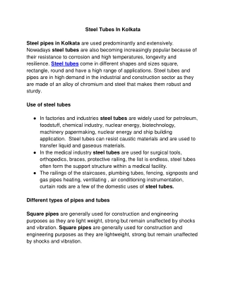 Steel Tubes In Kolkata