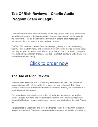 Tao Of Rich Reviews – Charlie Audio Program Scam or Legit?