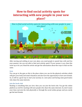 How to find social activity spots for interacting with new people in your new place?