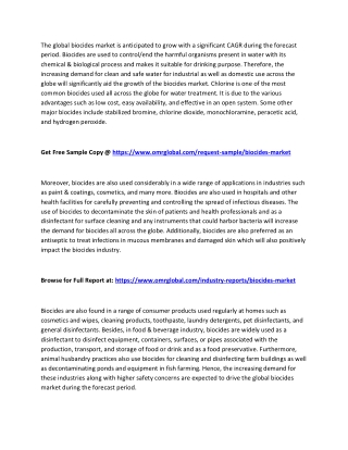 Global Biocides Market  Size, Industry Trends, Share and Forecast 2020-2026