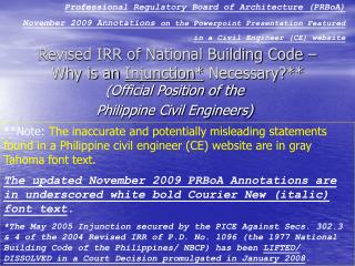 Revised IRR of National Building Code – Why is an Injunction* Necessary?**