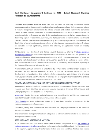 Best Container Management Software in 2020 - Latest Quadrant Ranking Released by 360Quadrants