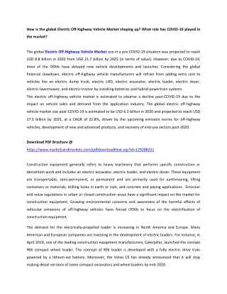 How is the global Electric Off-highway Vehicle Market shaping up? What role has COVID-19 played in the market?