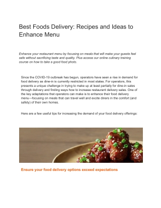 Best Foods Delivery: Recipes and Ideas to Enhance Menu