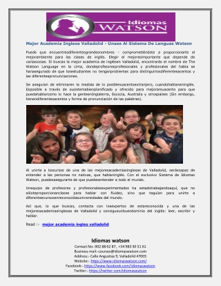 Mejor Academia Inglesa Valladolid - Únase Al Sistema De Lenguas Watson