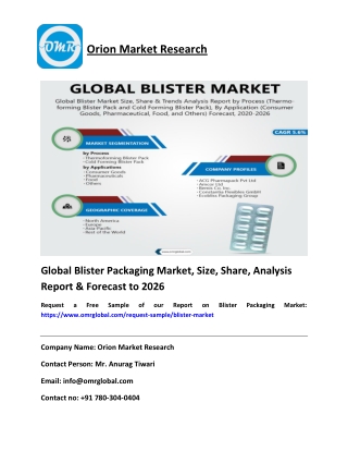 Global Blister Packaging Market Size, Share & Forecast to 2020-2026