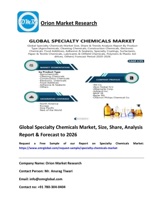 Global Specialty Chemicals Market Size, Share & Forecast To 2020-2026