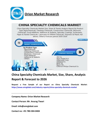 China Specialty Chemicals Market Size, Share, Forecast to 2026