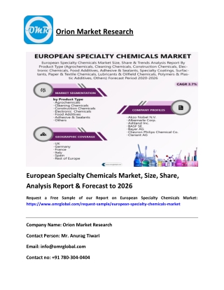 European Specialty Chemicals Market Size, Share, Growth and Report to 2020-2026