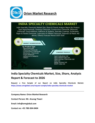 India Specialty Chemicals Market Size, Share & Forecast To 2020-2026