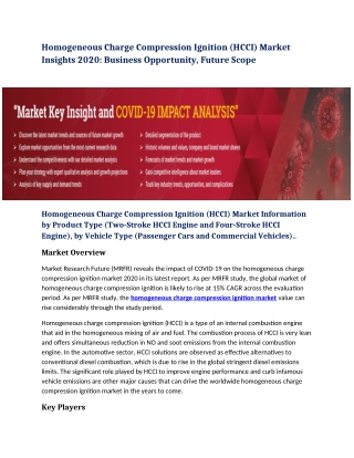 Homogeneous Charge Compression Ignition (HCCI) Market