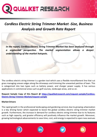 Cordless Electric String Trimmer Market Size, Demand and Forecast Report to 2027