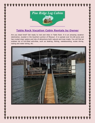 Table Rock Vacation Cabin Rentals by Owner