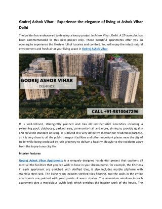 Godrej Properties Residential Project Ashok Vihar Delhi