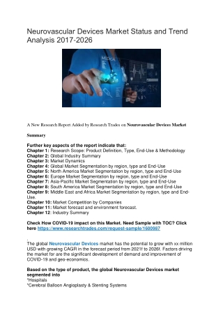 Neurovascular Devices Market Status and Trend Analysis 2017-2026