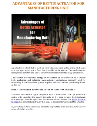 Advantages of Bettis Actuator for Manufacturing Unit