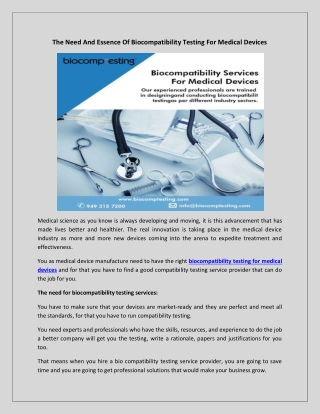 The Need And Essence Of Biocompatibility Testing For Medical Devices