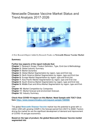 Newcastle Disease Vaccine Market Status and Trend Analysis 2017-2026