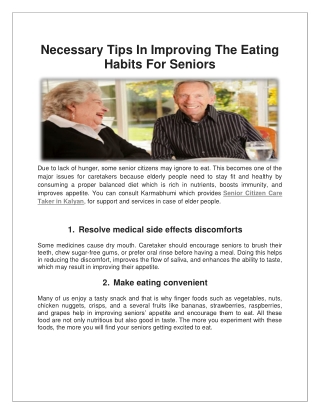 Require Health Tips In Improving The Eating Habits For Seniors