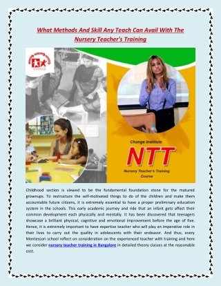 What Methods And Skill Any Teach Can Avail With The Nursery Teacher's Training