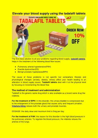 Elevate your blood supply using the tadalafil tablets