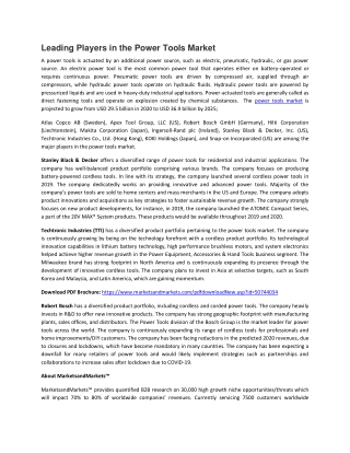 Power Tools Market by Mode, Tool Type, Application  | COVID-19 Impact Analysis | MarketsandMarkets