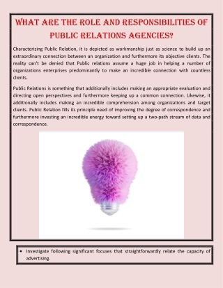 What Are The Role And Responsibilities Of Public Relations Agencies?