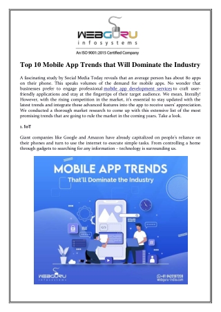 Top 10 Mobile App Trends that Will Dominate the Industry