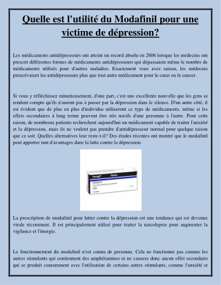 Quelle est l'utilité du Modafinil pour une victime de dépression?