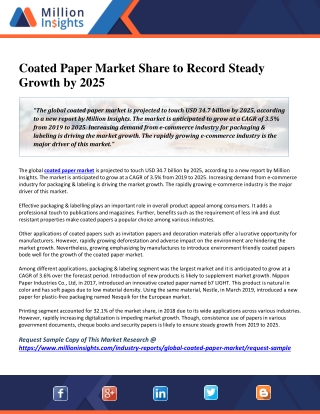 Coated Paper Market Share to Record Steady Growth by 2025