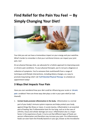 Find Relief for the Pain You Feel – By Simply Changing Your Diet!