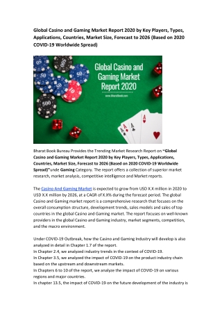 Global Casino and Gaming Market Report 2020